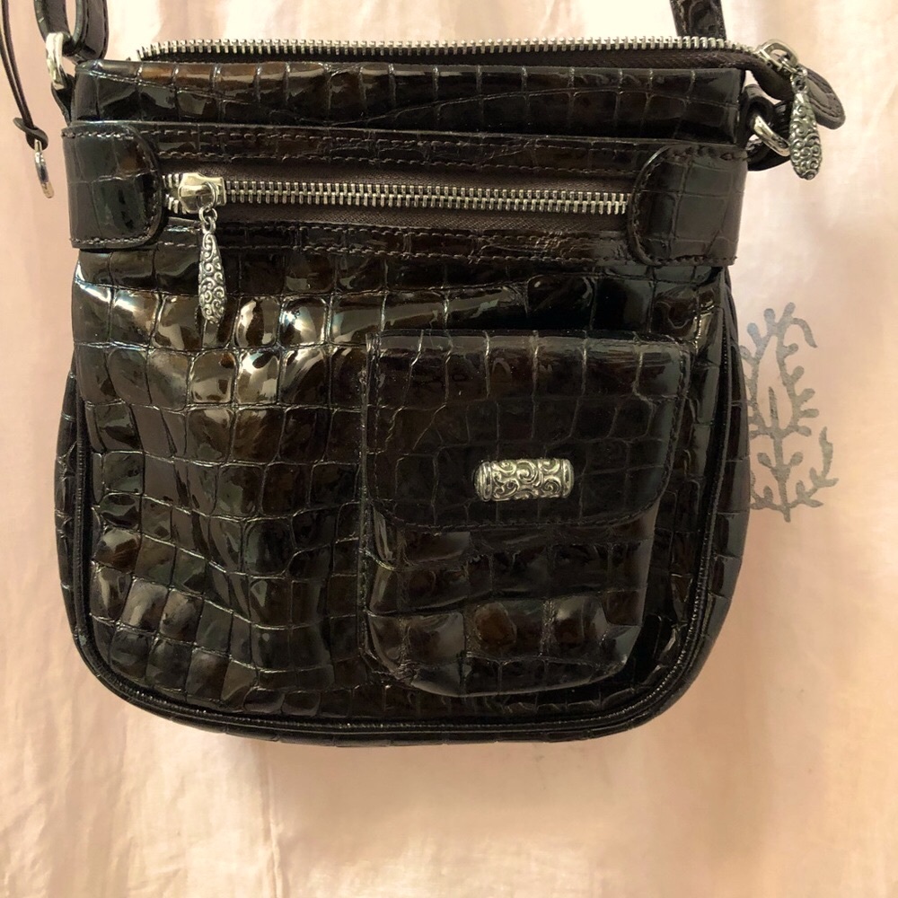 Brighton Chocolate Brown Patent Leather Croc Crossbody bag